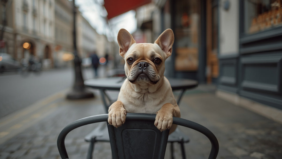 French Bulldog at a street cafe