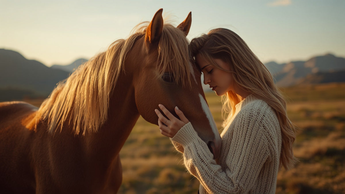 Haflinger horse with rider in the mountains