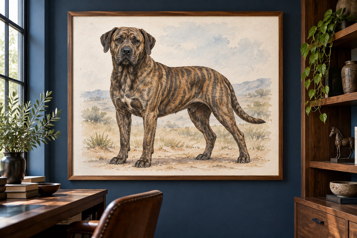 Cimarrón Uruguayo als Wandbild im Stil Aquarell, Raum: blaues Arbeitszimmer