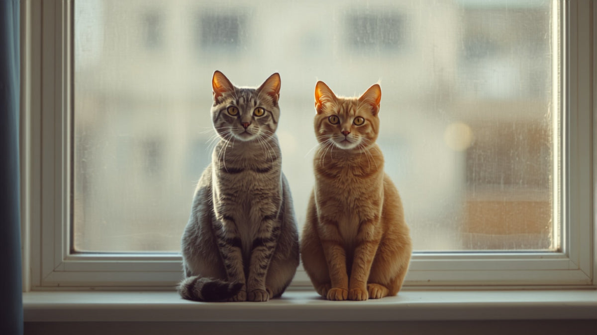 Two cats side by side on the windowsill