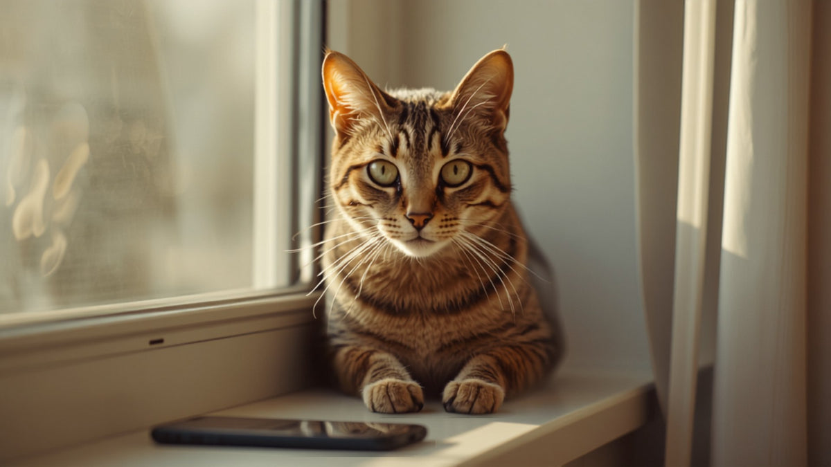 Tabby cat on the windowsill in side light