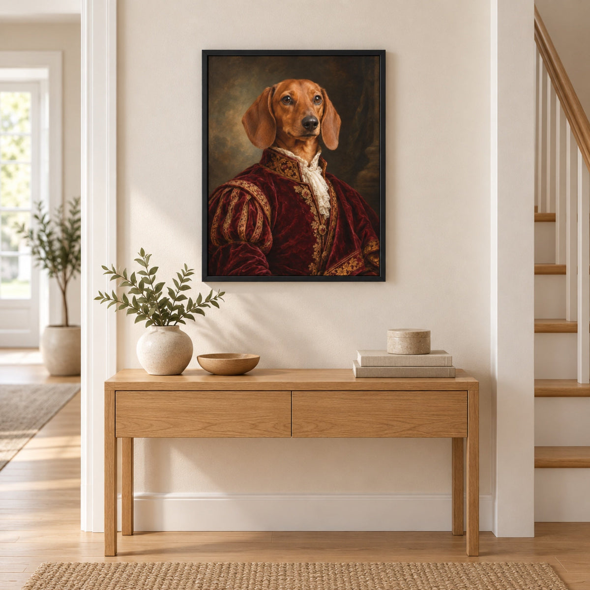 Personalisiertes Hundeportrait im Holzrahmen an der Wand, Geschenkidee
