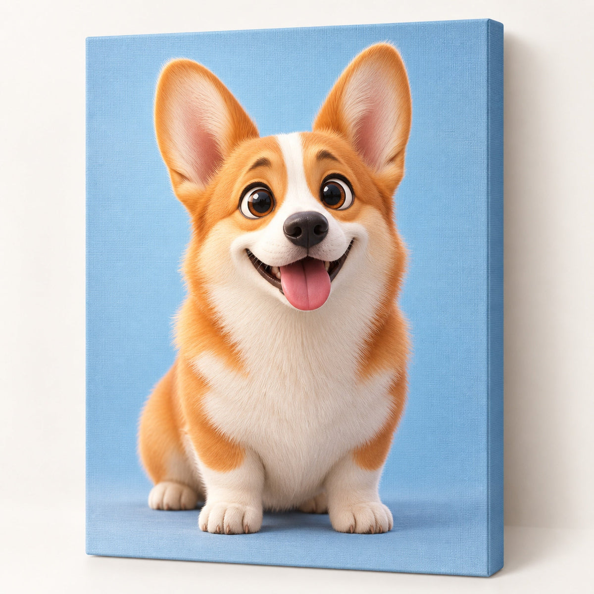 Welsh Corgi im 3D-Cartoon-Stil als Tierportrait auf Leinwand