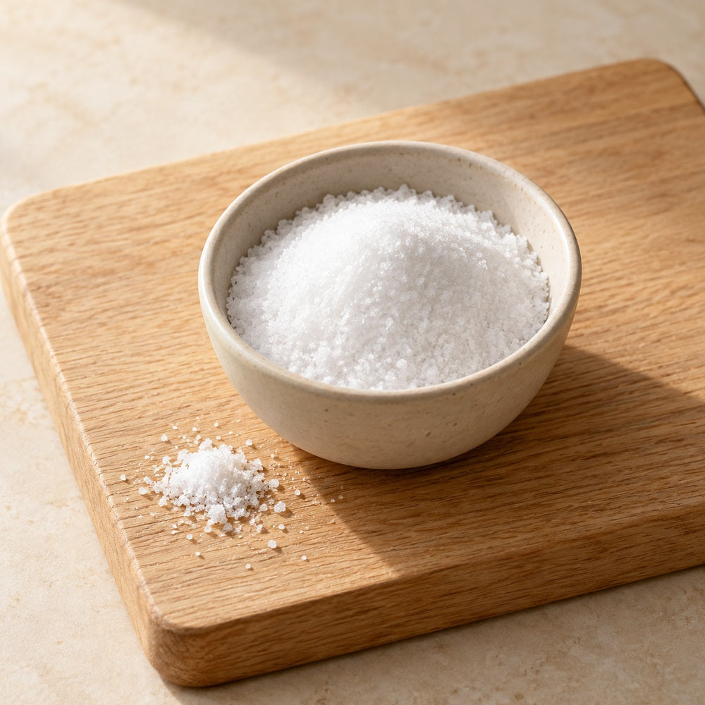Salz auf einem hellen Holzbrett