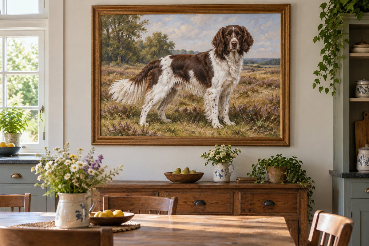 Drentsche Patrijshond als Wandbild im Stil Ölgemälde, Raum: helle Landhausküche