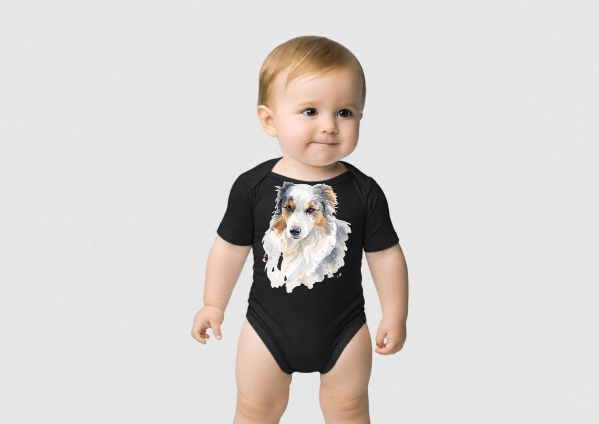 Personalisierter Babybody mit deinem Tier, Beispiel mit Berner Sennenhund im Pop-Art-Stil