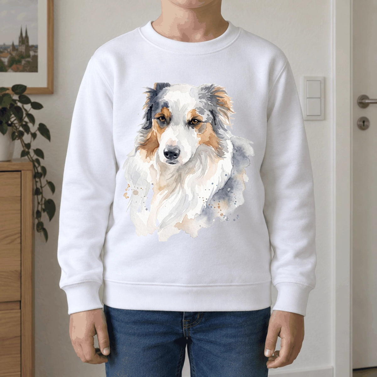 Personalisiertes Kinder-Sweatshirt mit deinem Tier, Beispiel mit Berner Sennenhund im Pop-Art-Stil