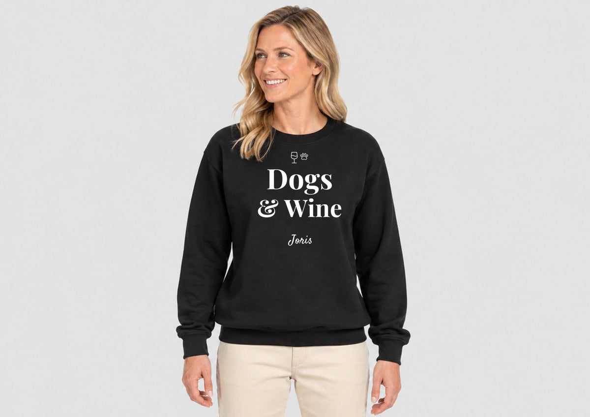 Schwarzes Sweatshirt mit Dogs & Wine und dem Namen Joris