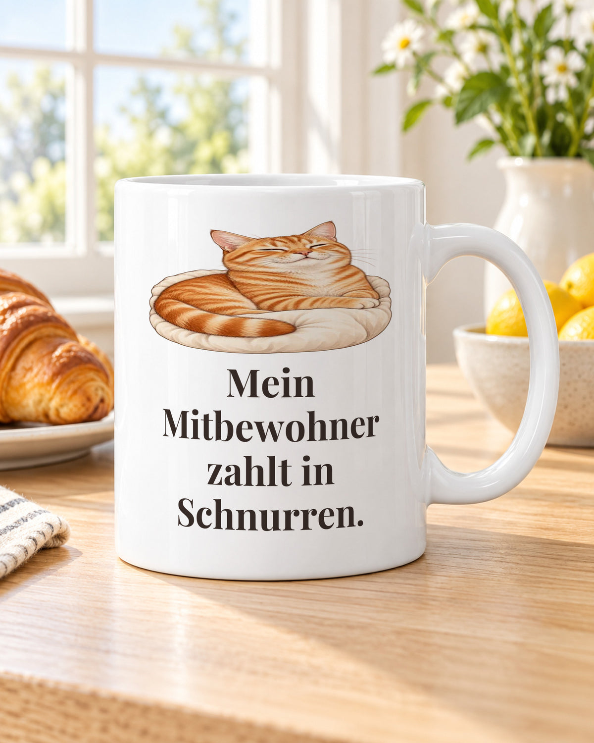 Katzentasse „Mein Mitbewohner zahlt in Schnurren.“ am Frühstückstisch