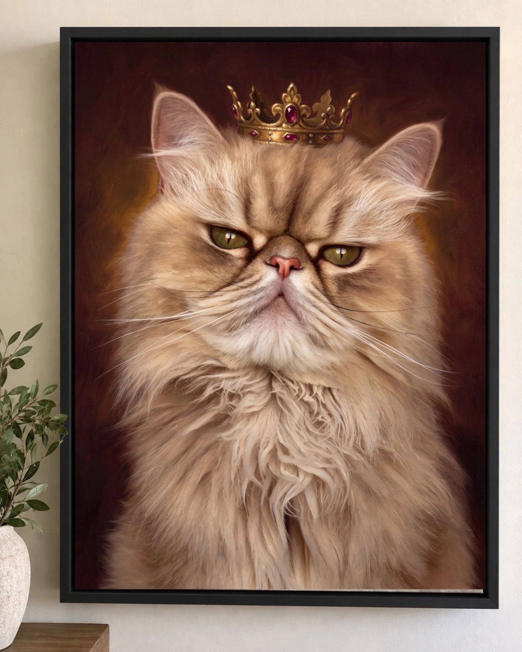 Katzenportrait auf Leinwand mit Rahmen im Royal-Stil