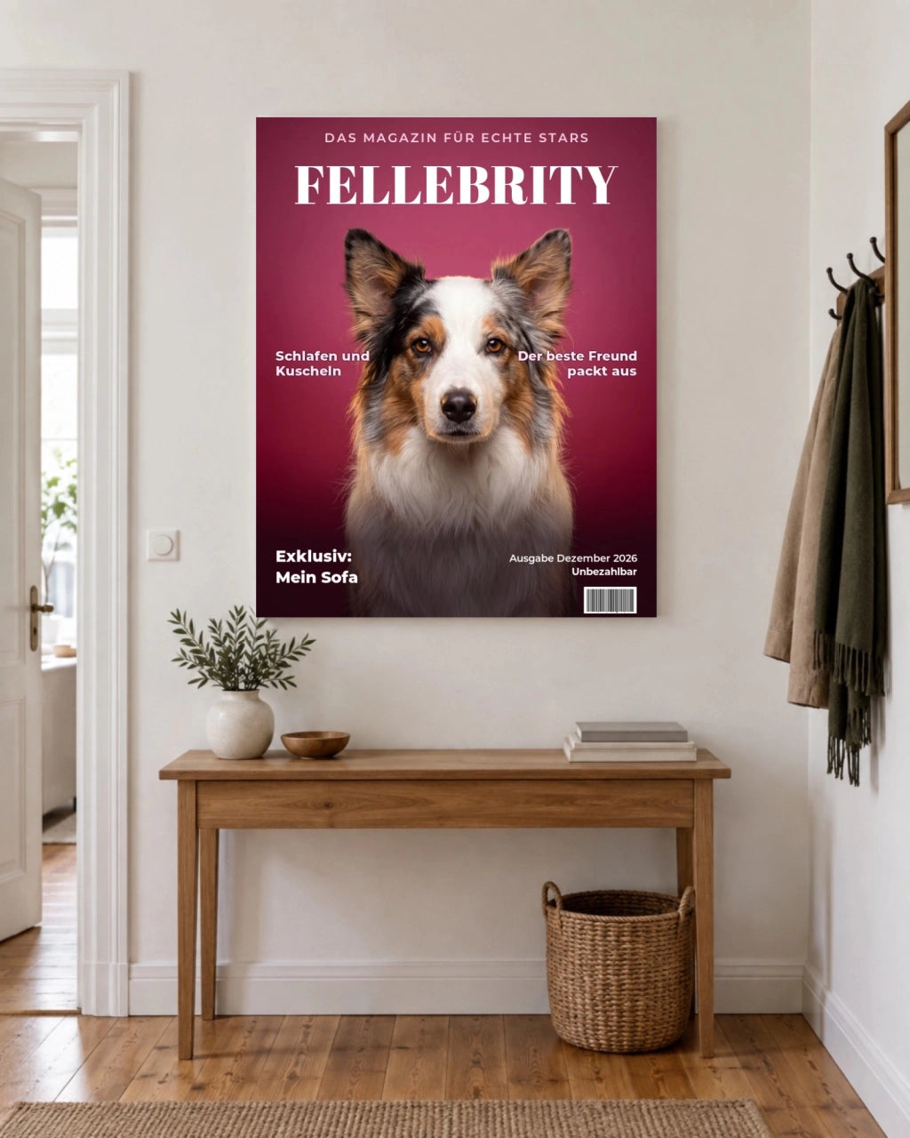 Portada de revista en lienzo en el pasillo