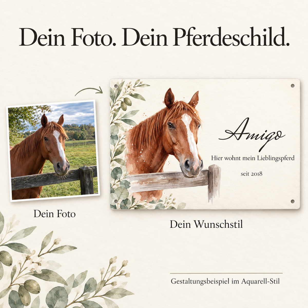 Vom Pferdefoto zum persönlichen Aquarell-Türschild