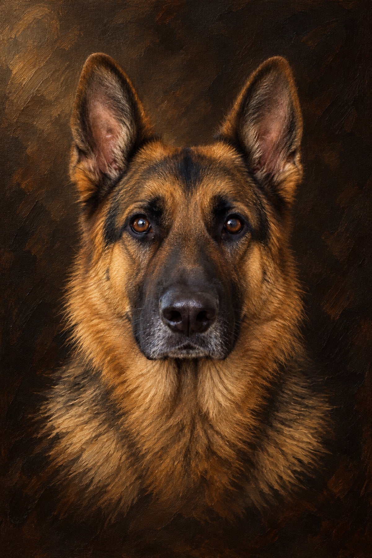 Derselbe Deutsche Schaeferhund als Oelgemaelde (Nachher)