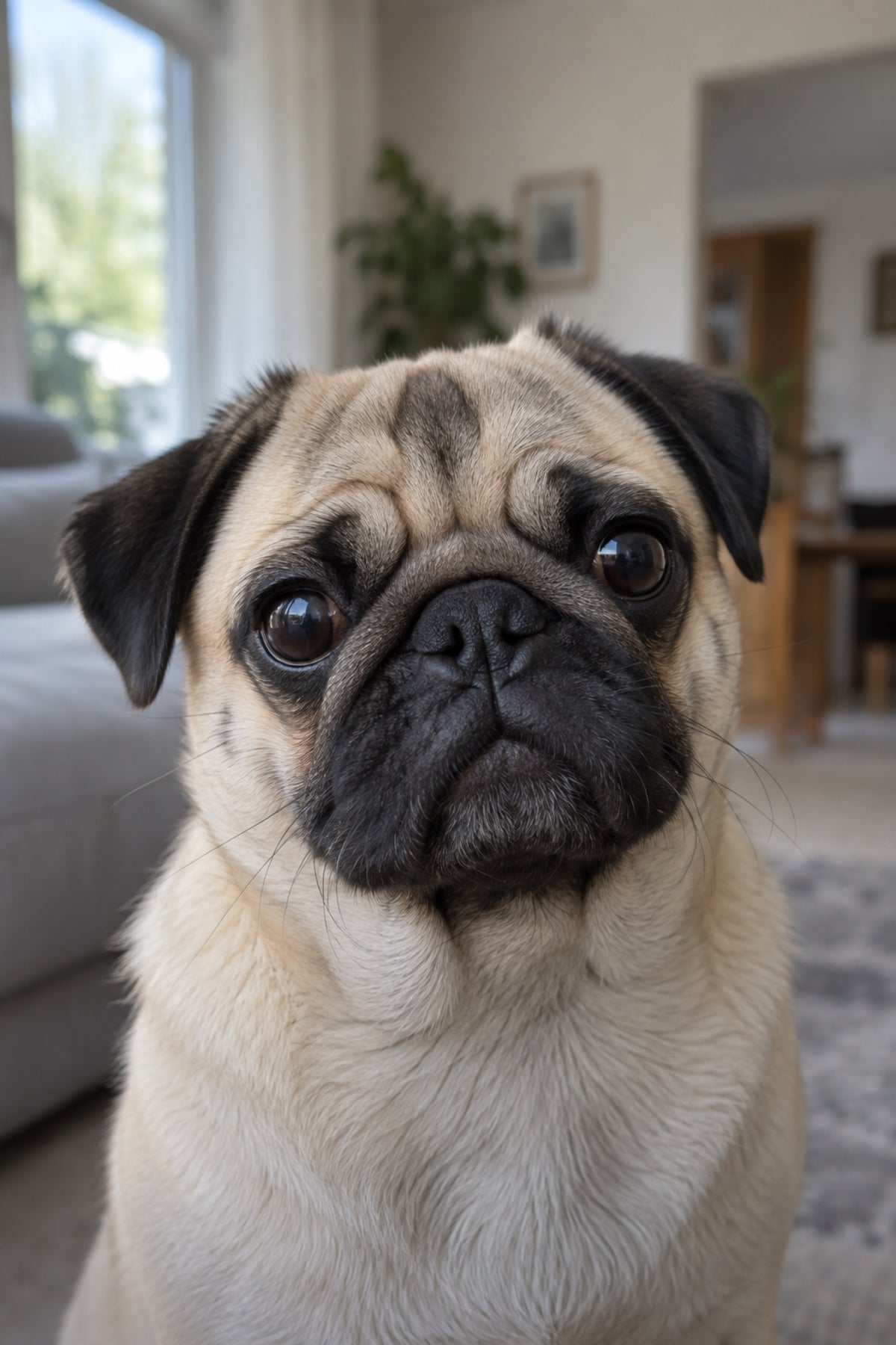 Handyfoto: Mops im Wohnzimmer (Vorher)