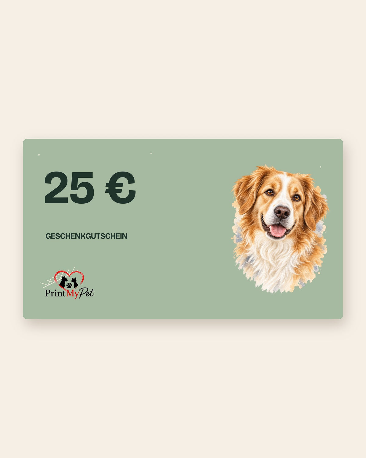 €25 gift card with a Watercolor dog on sage green
