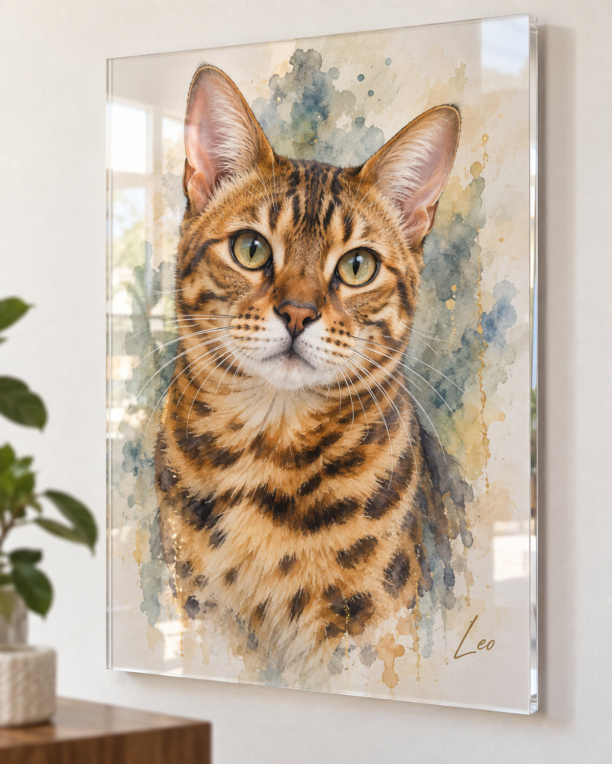 Cat portrait on acrylic glass: Bengal named Leo