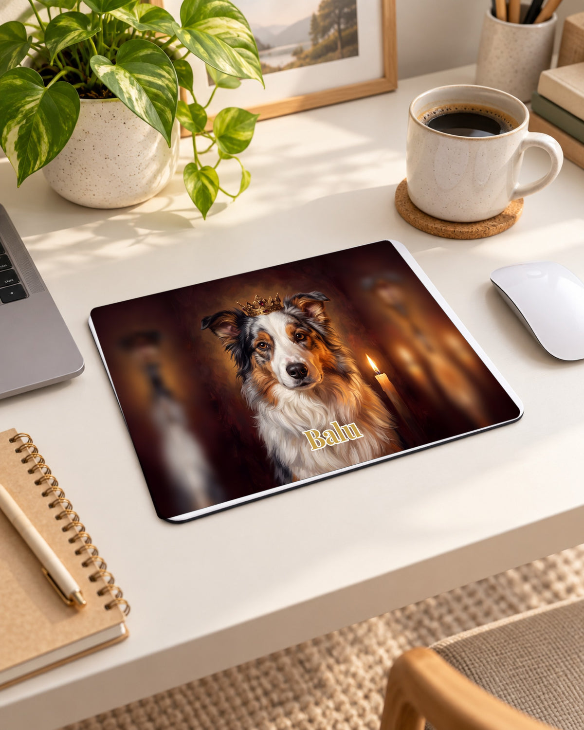Mauspad mit deinem Hund im Royal-Stil mit Namen Balu im Homeoffice