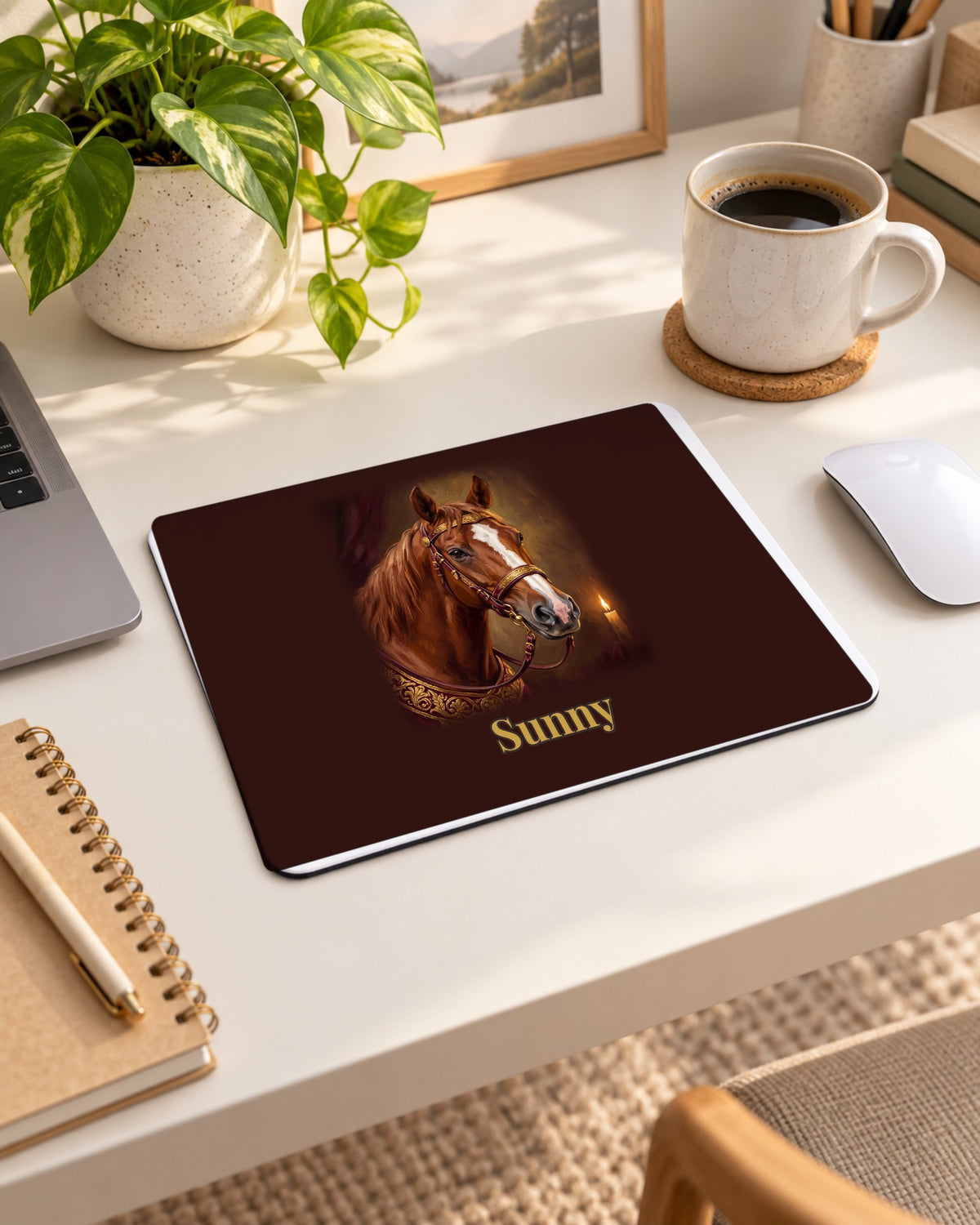 Mauspad mit deinem Pferd im Royal-Stil mit Namen Sunny im Homeoffice