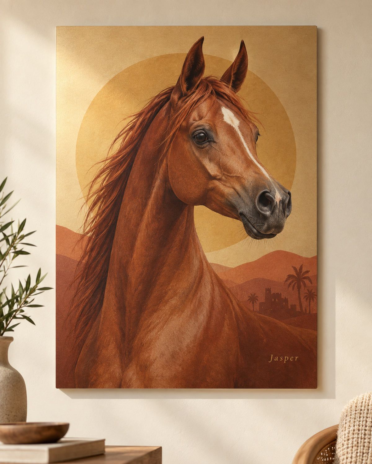 Horse portrait on aluminum, example: Arabian named Jasper