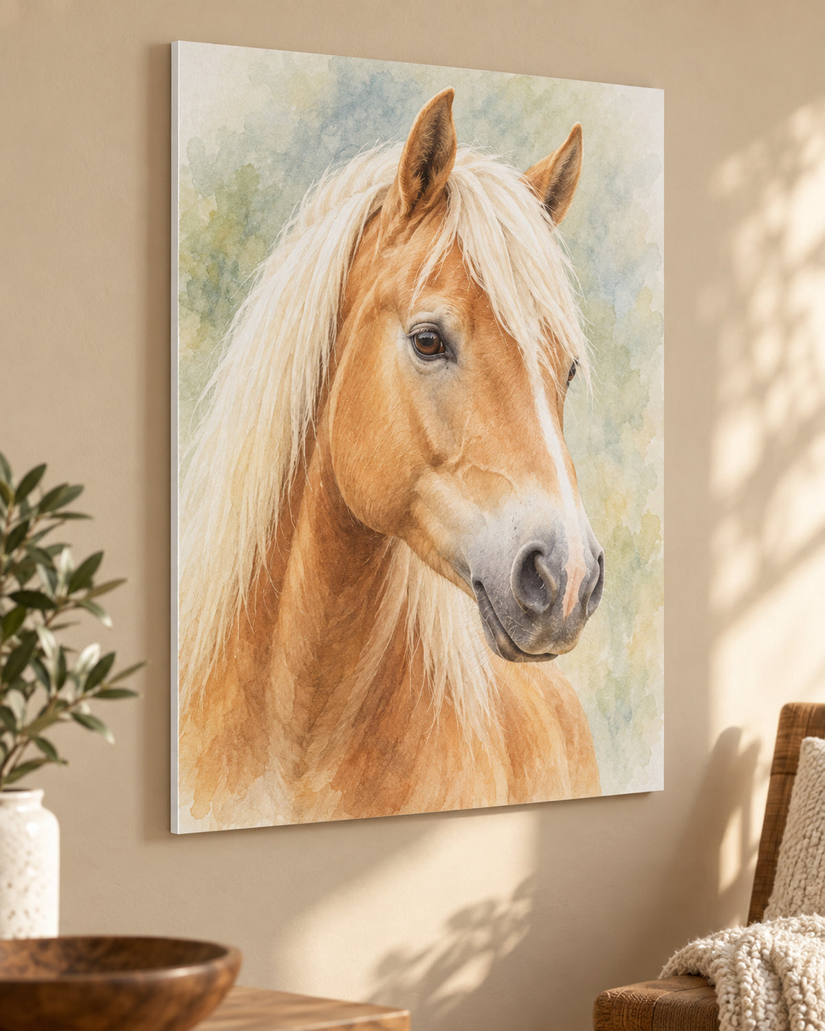 Pferdeportrait auf Hartschaumplatte: Haflinger