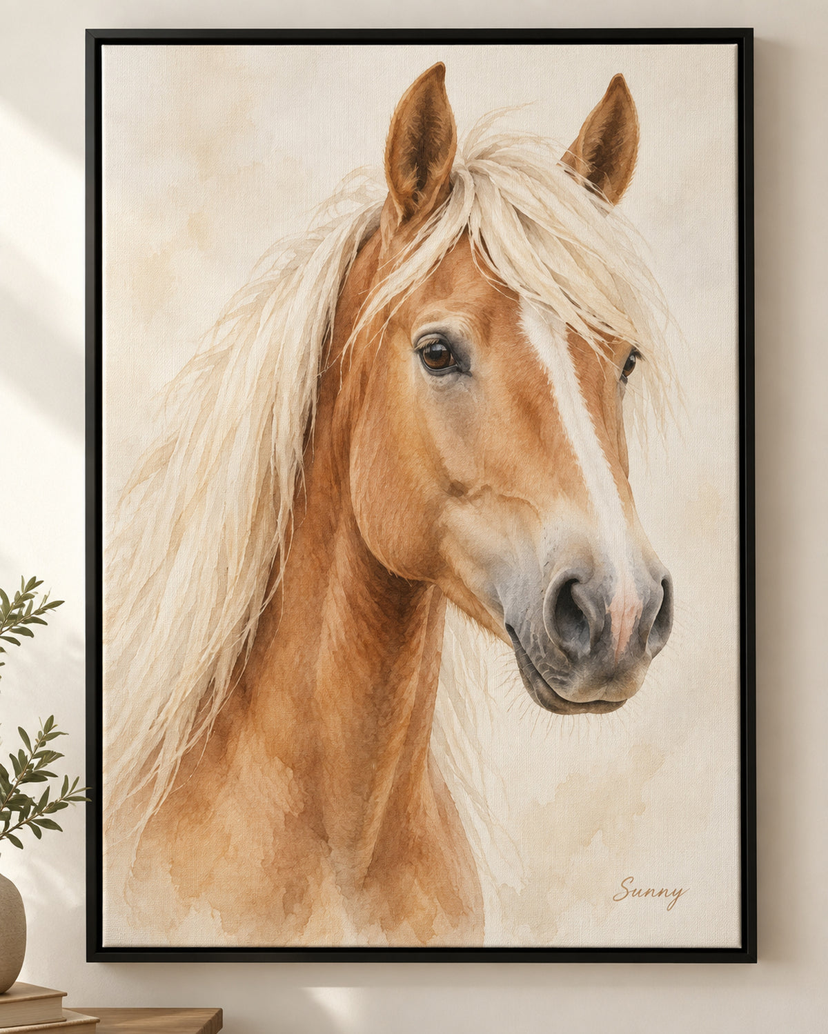 Horse portrait on framed canvas: Haflinger named Sunny