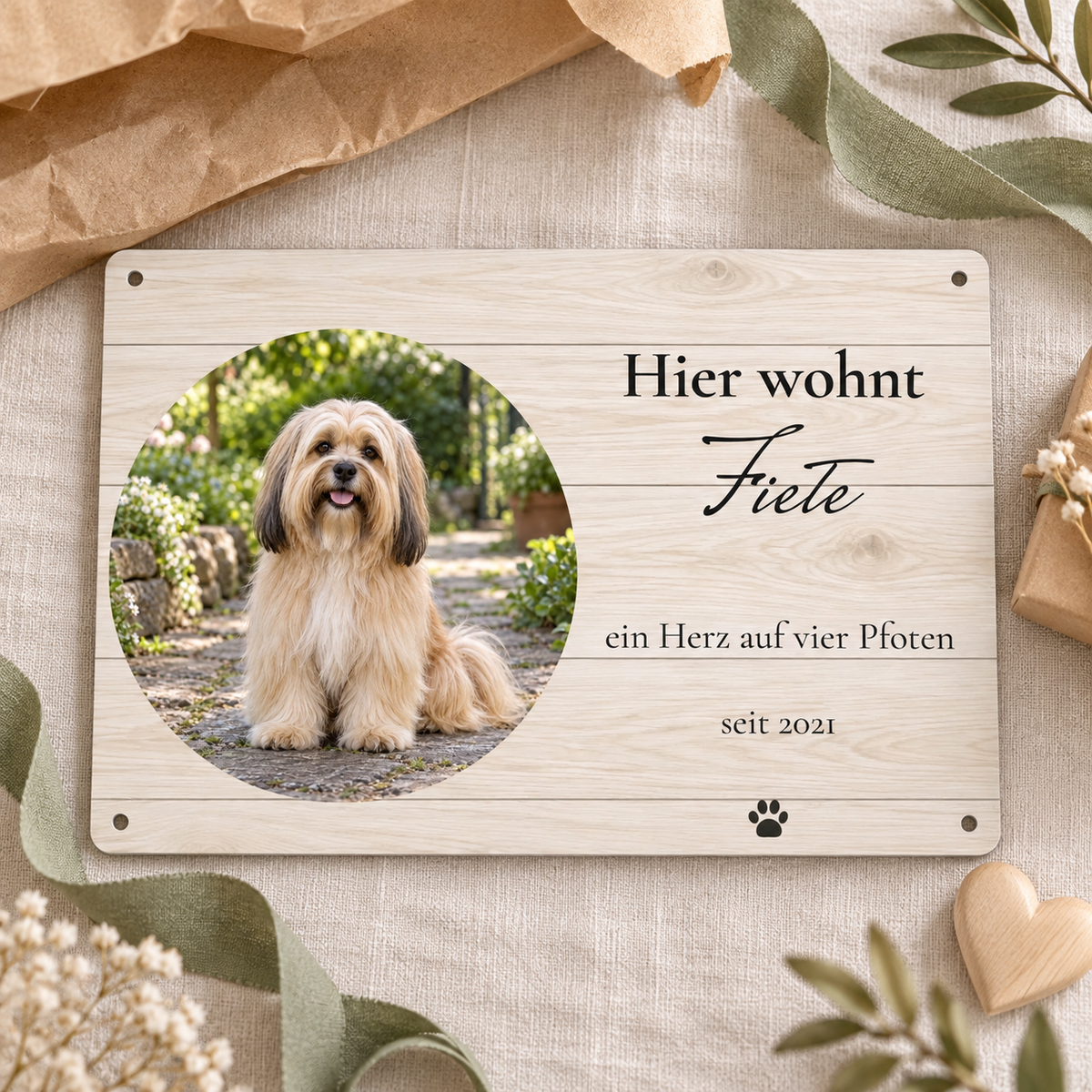 Helles Foto-Türschild mit Fiete als persönliche Geschenkidee: Dekoration nicht enthalten