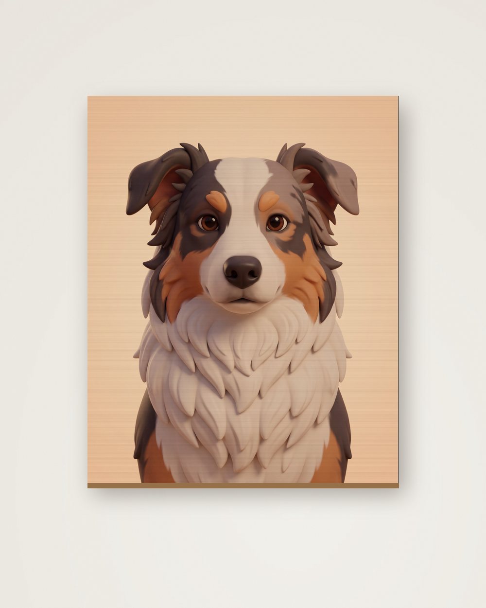 Hundeportrait im Stil 3D-Cartoon auf Holz, Beispiel