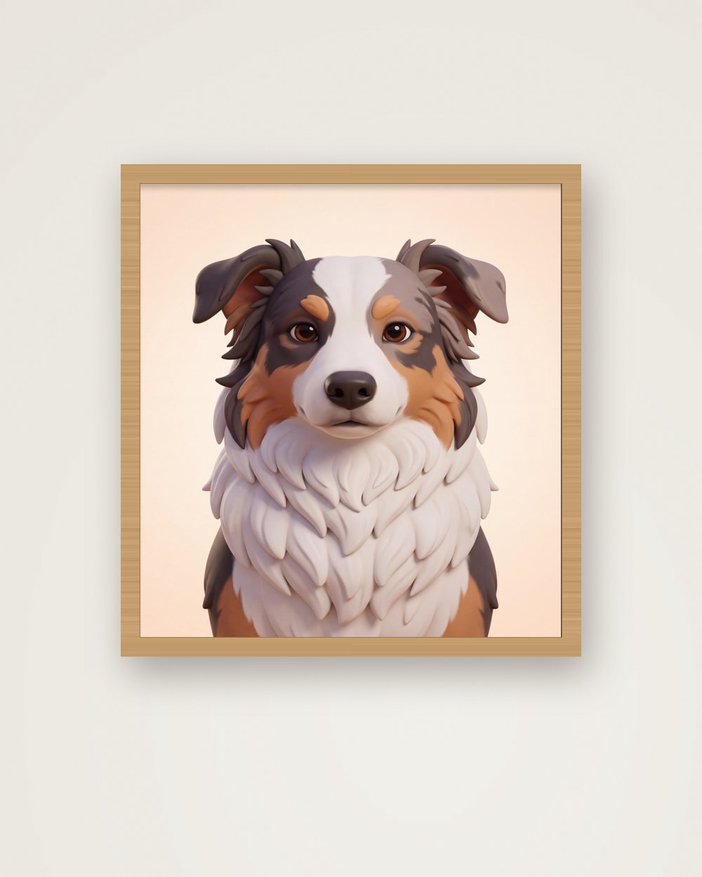 Hundeportrait im Stil 3D-Cartoon als Poster im Holzrahmen, Beispiel