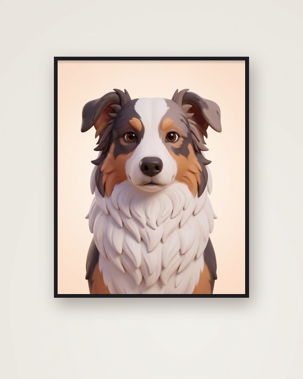 Hundeportrait im Stil 3D-Cartoon als Poster im Metallrahmen, Beispiel