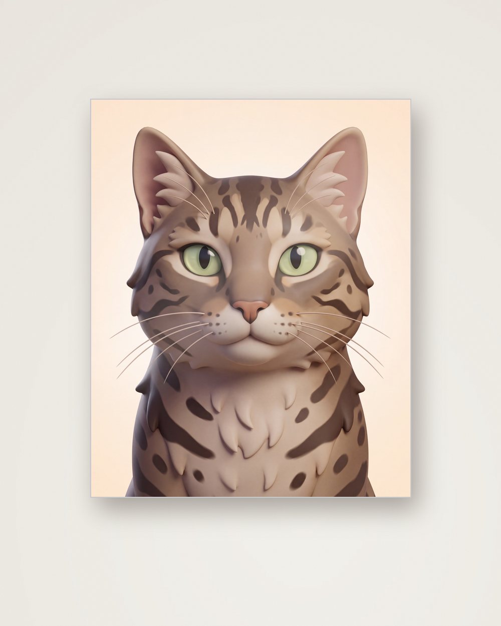 Katzenportrait im Stil 3D-Cartoon auf Aluminium, Beispiel