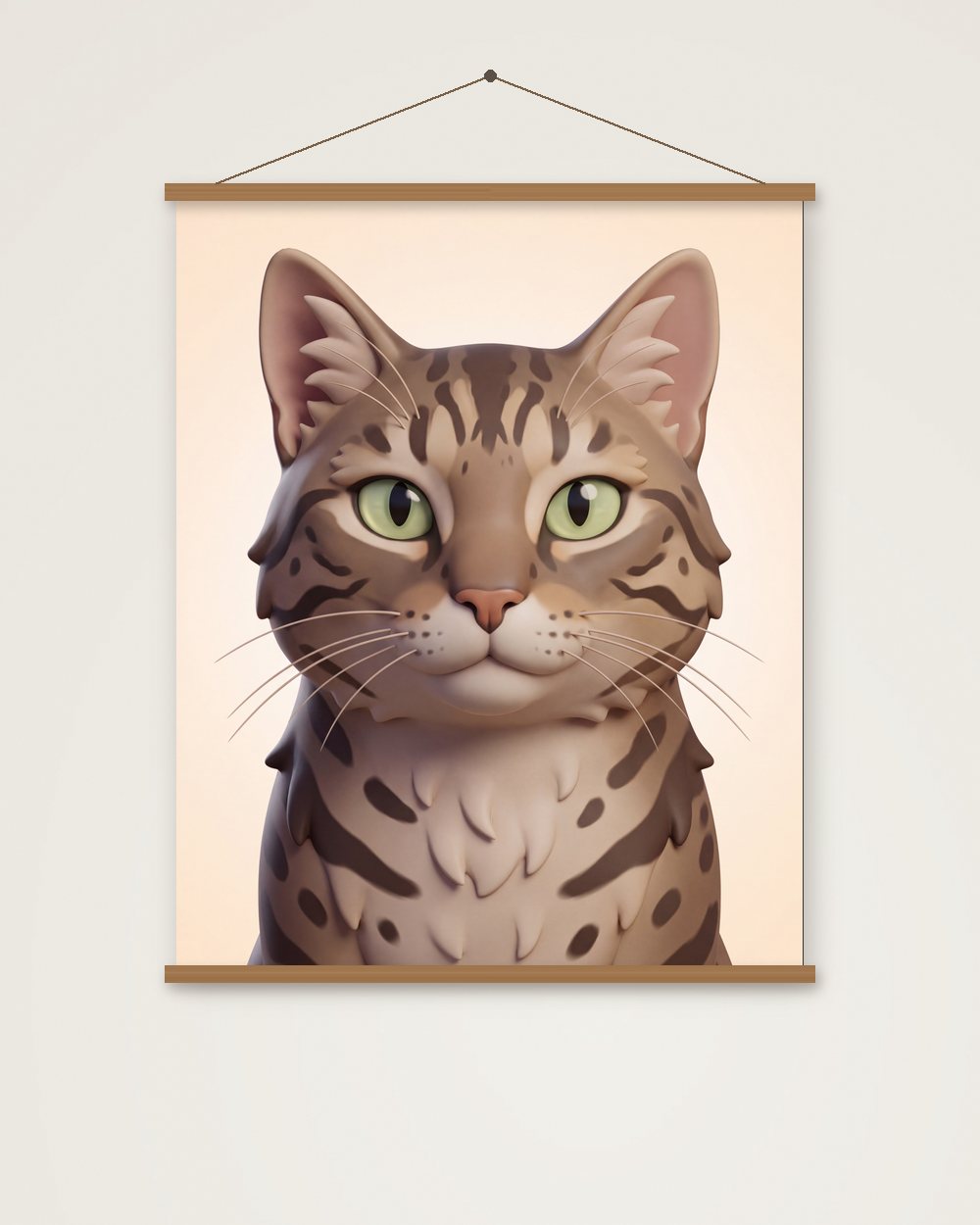 Katzenportrait im Stil 3D-Cartoon als Poster mit Aufhängung, Beispiel