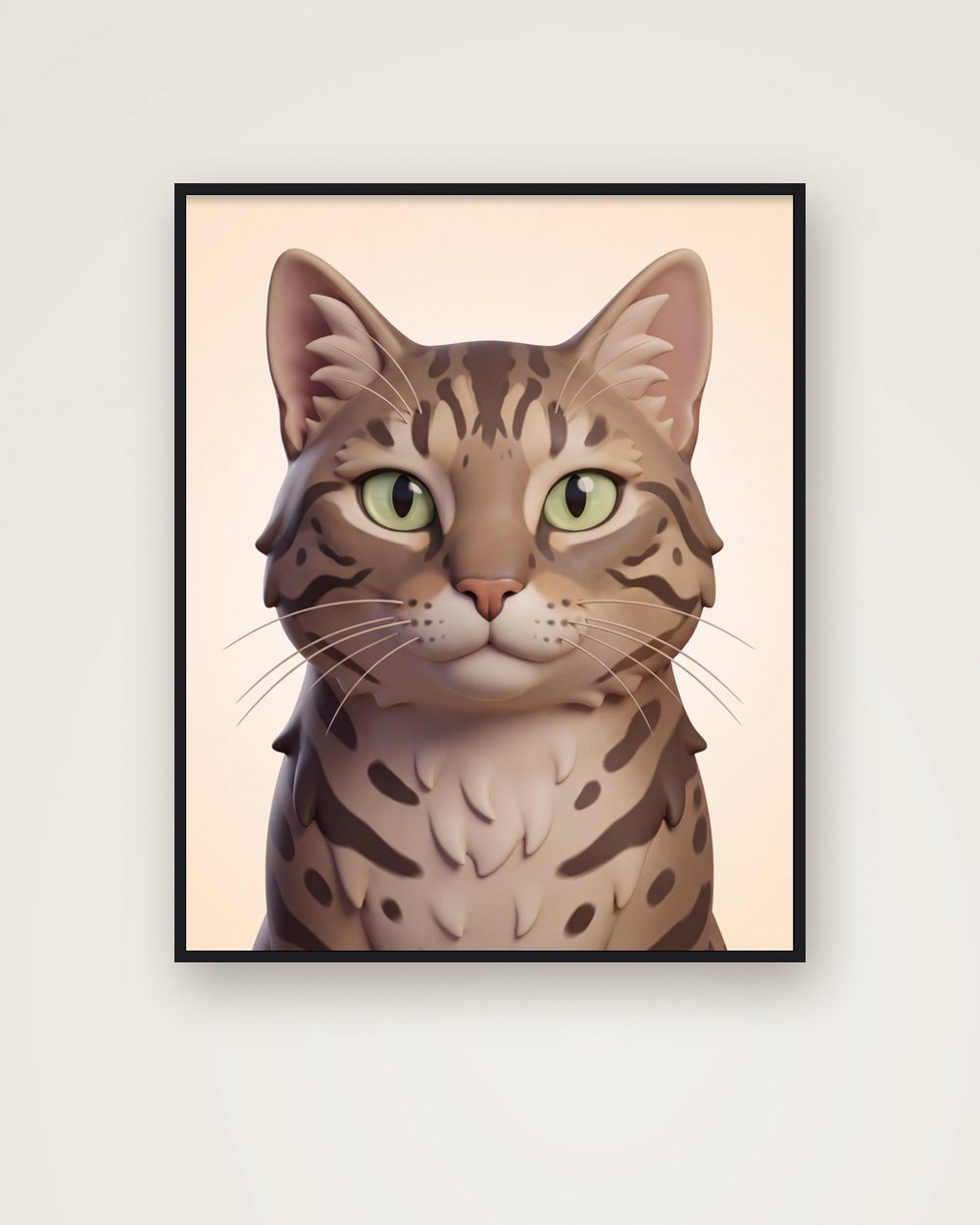 Katzenportrait im Stil 3D-Cartoon als Poster im Metallrahmen, Beispiel