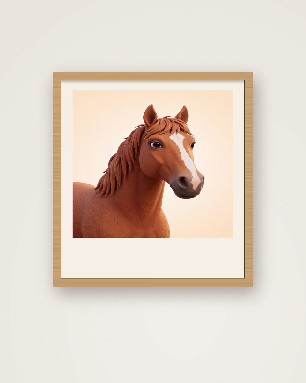 Pferdeportrait im Stil 3D-Cartoon als Poster im Holzrahmen, Beispiel