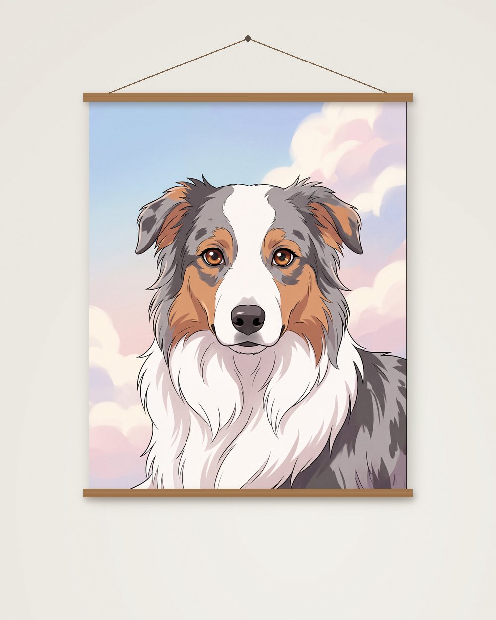 Hundeportrait im Stil Anime als Poster mit Aufhängung, Beispiel