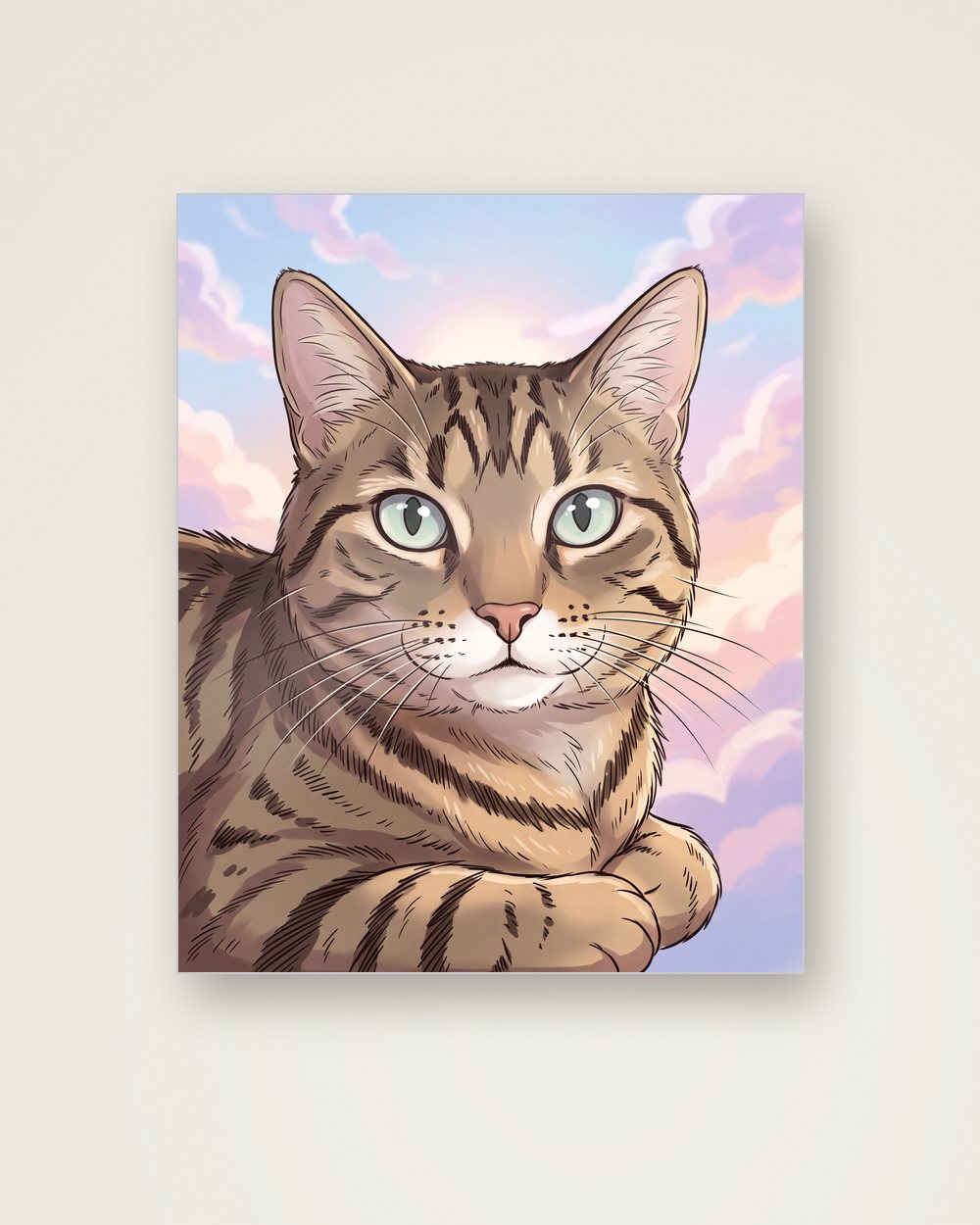 Katzenportrait im Stil Anime auf Aluminium, Beispiel