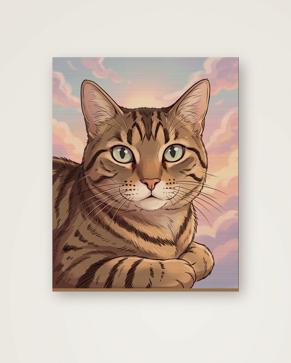 Katzenportrait im Stil Anime auf Holz, Beispiel