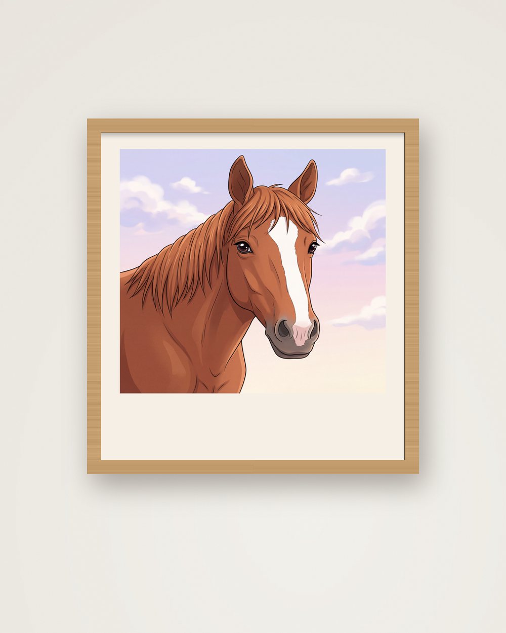 Pferdeportrait im Stil Anime als Poster im Holzrahmen, Beispiel