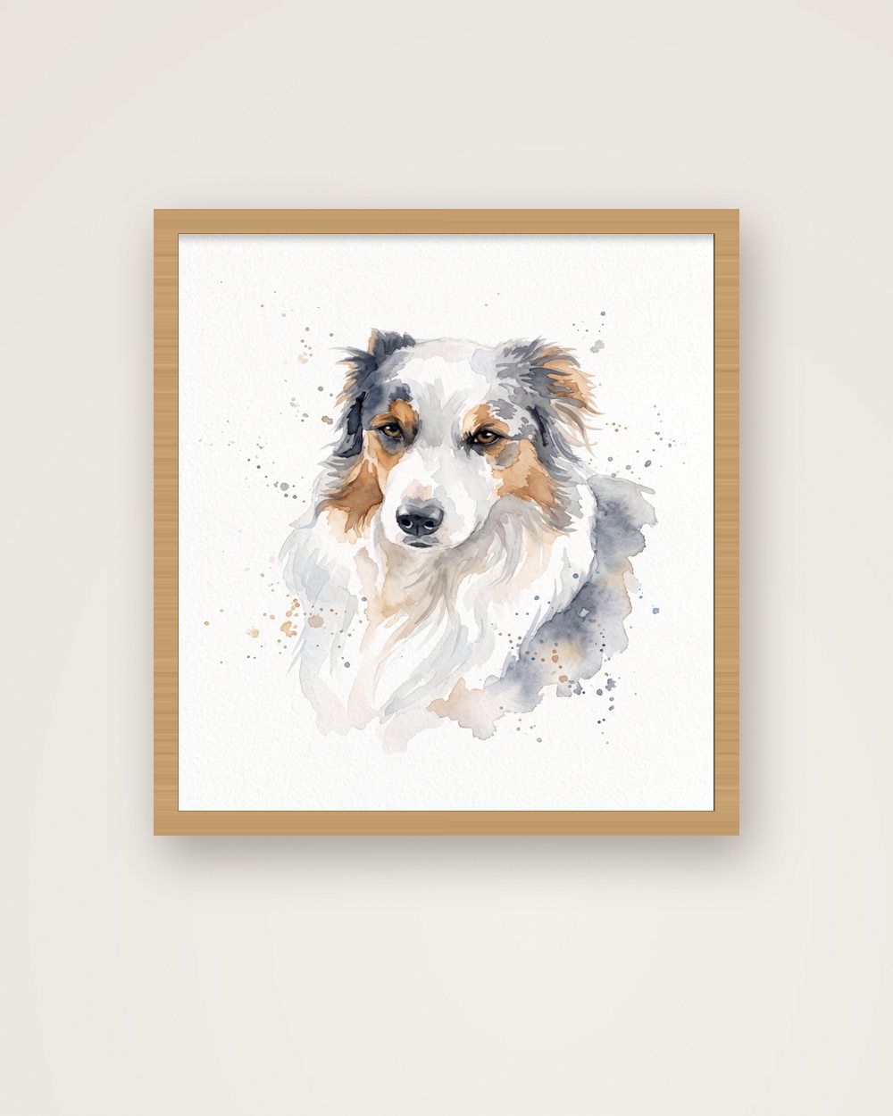 Hundeportrait im Stil Aquarell als Poster im Holzrahmen, Beispiel