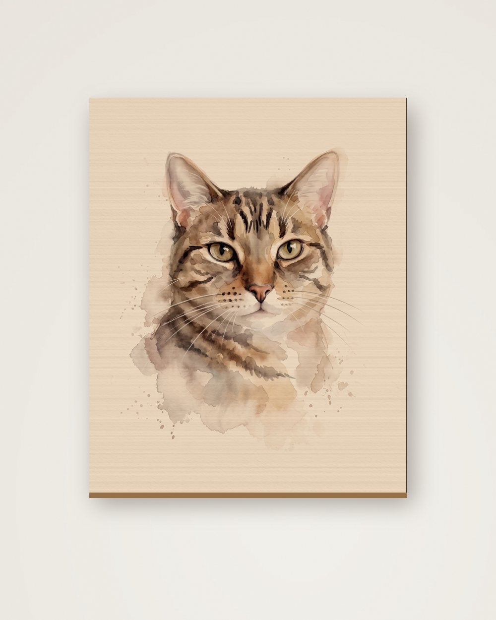 Katzenportrait im Stil Aquarell auf Holz, Beispiel