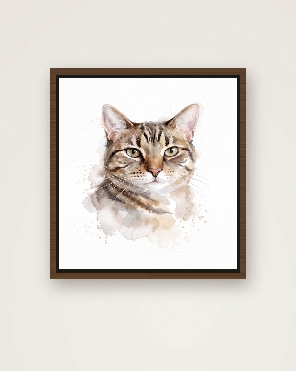 Katzenportrait im Stil Aquarell auf Leinwand mit Rahmen, Beispiel