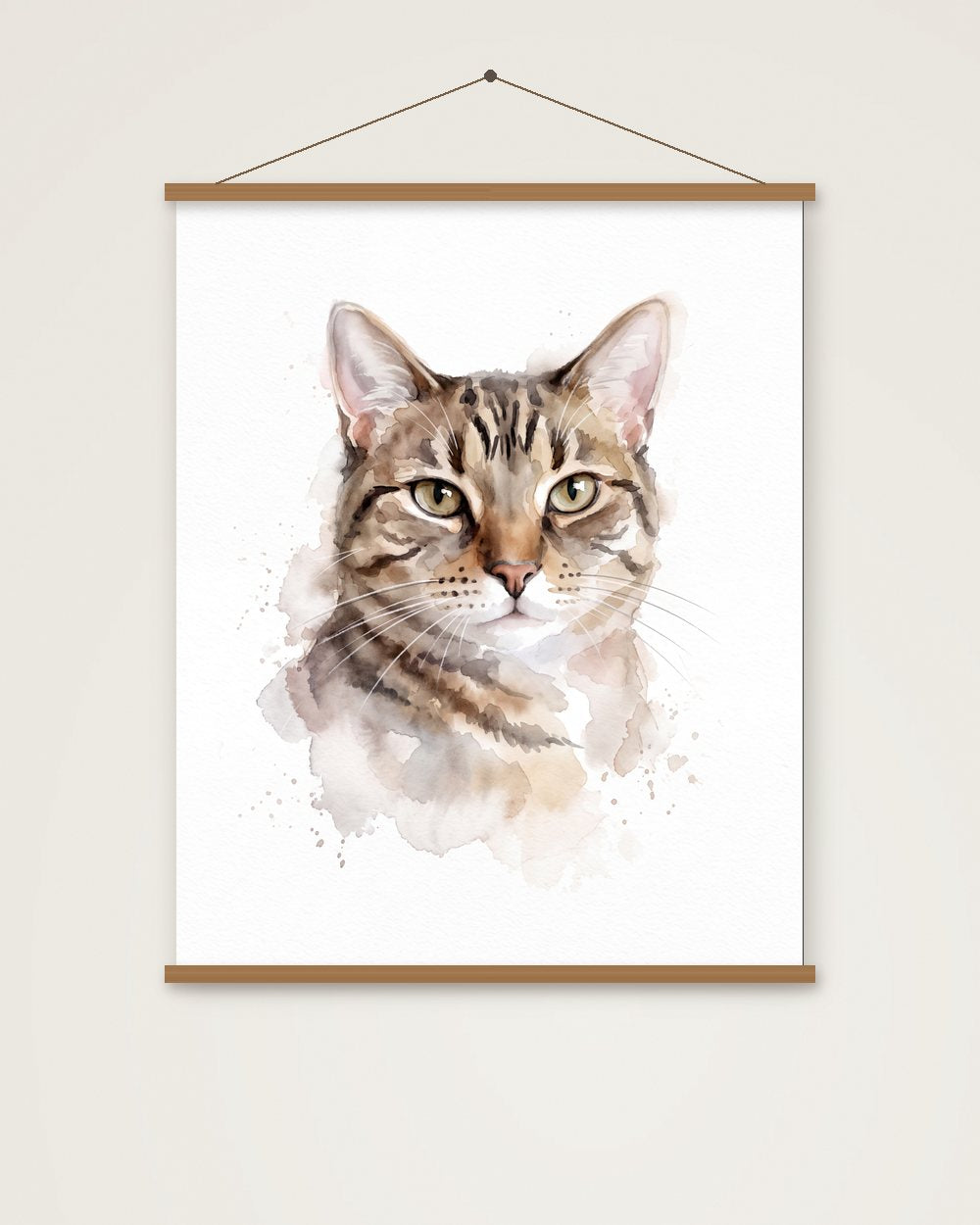 Katzenportrait im Stil Aquarell als Poster mit Aufhängung, Beispiel