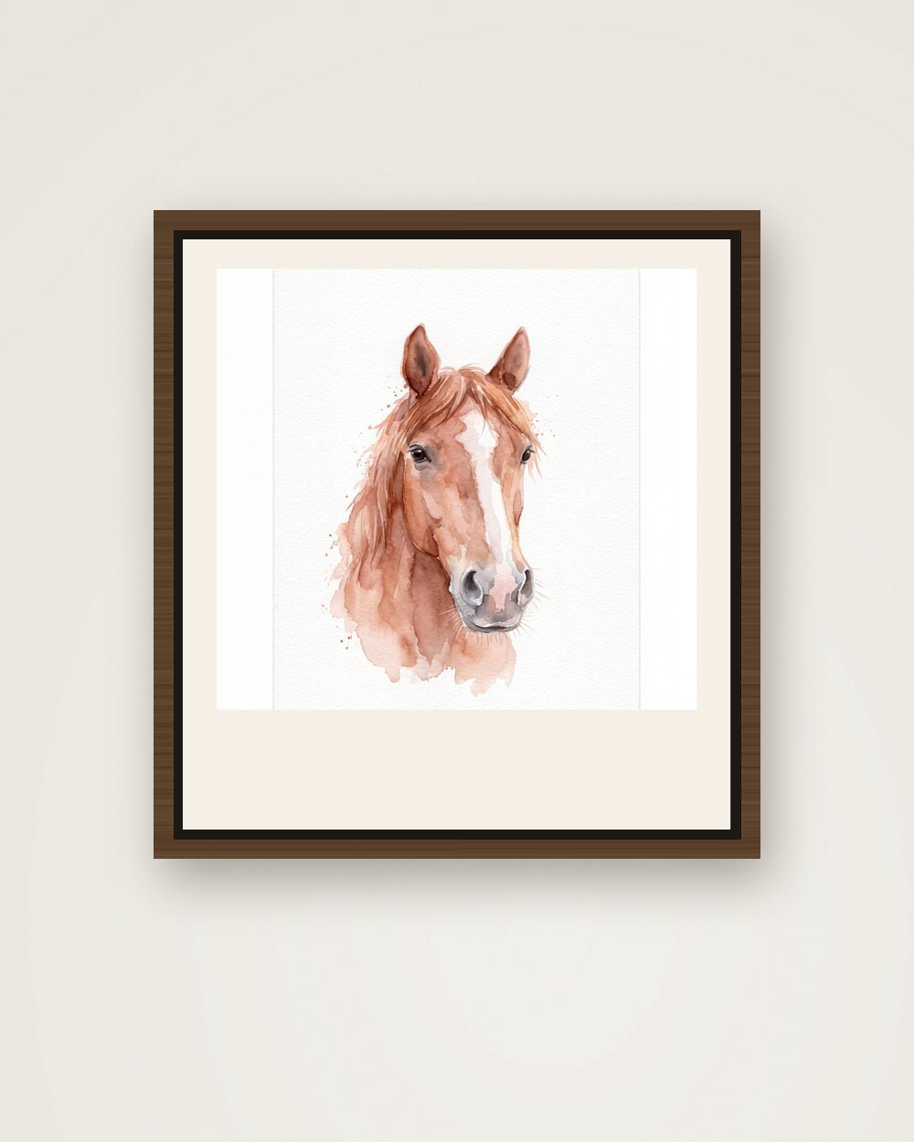 Pferdeportrait im Stil Aquarell auf Leinwand mit Rahmen, Beispiel