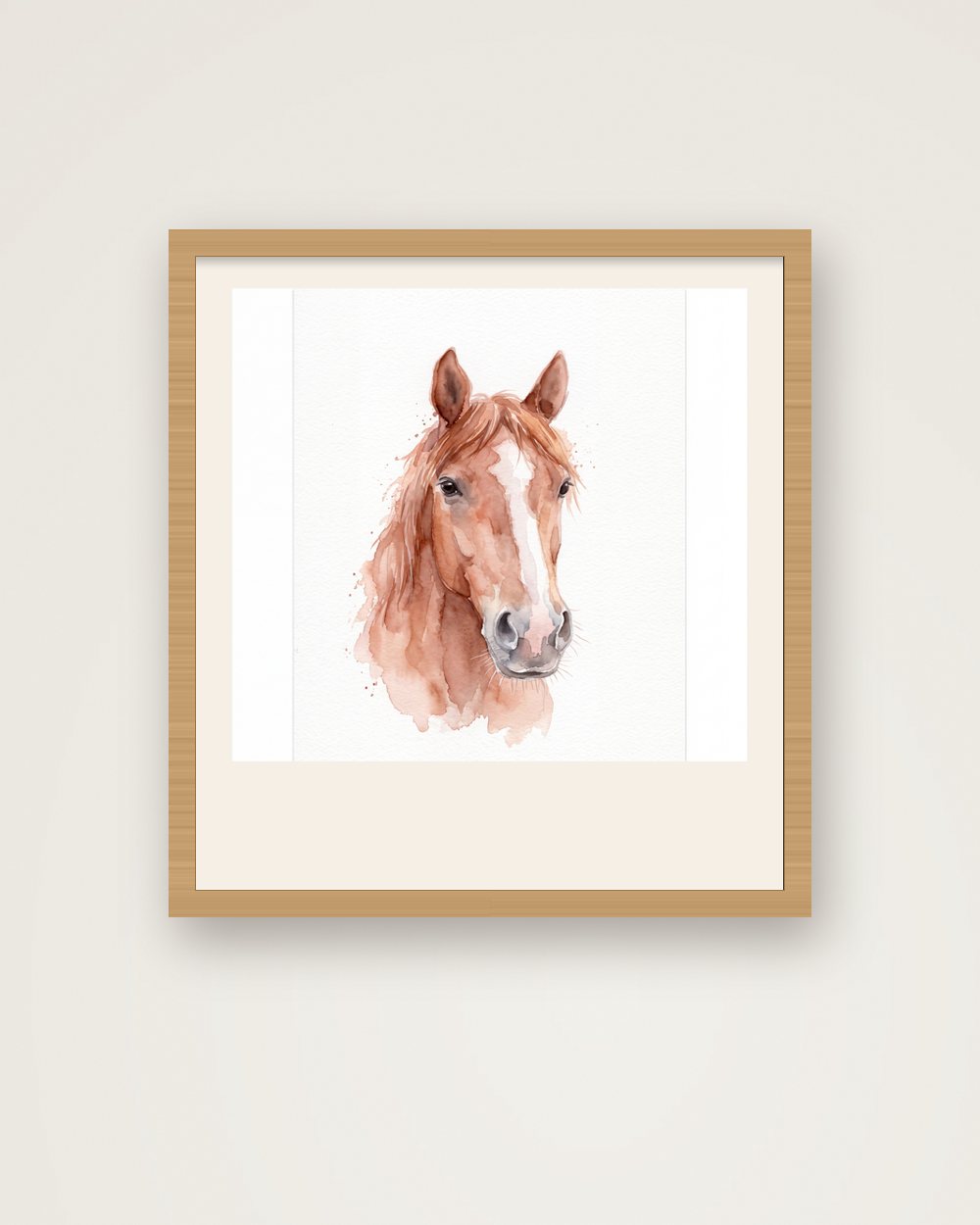 Pferdeportrait im Stil Aquarell als Poster im Holzrahmen, Beispiel