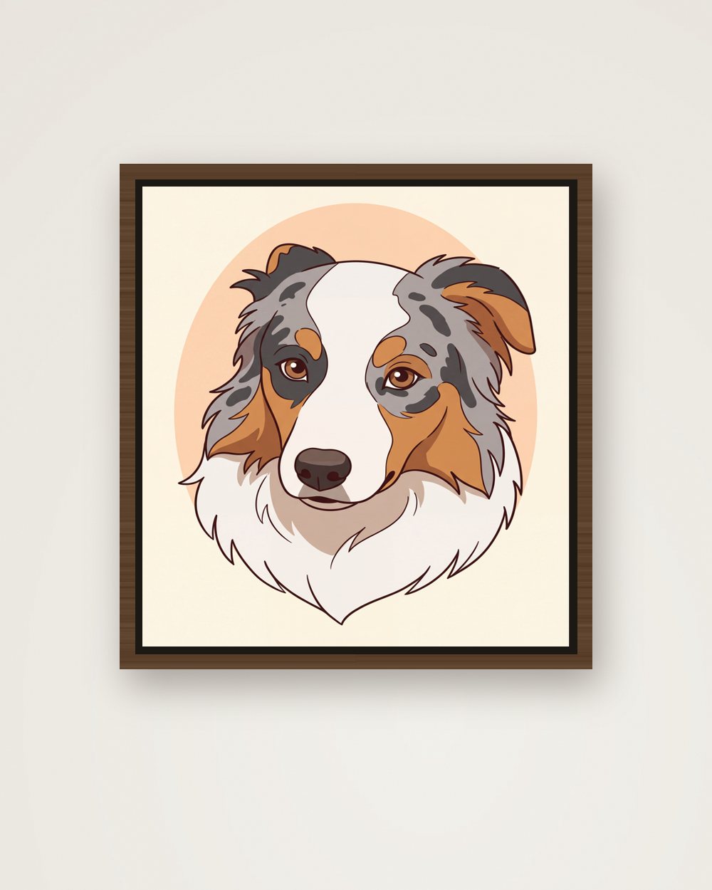 Hundeportrait im Stil Cartoon auf Leinwand mit Rahmen, Beispiel