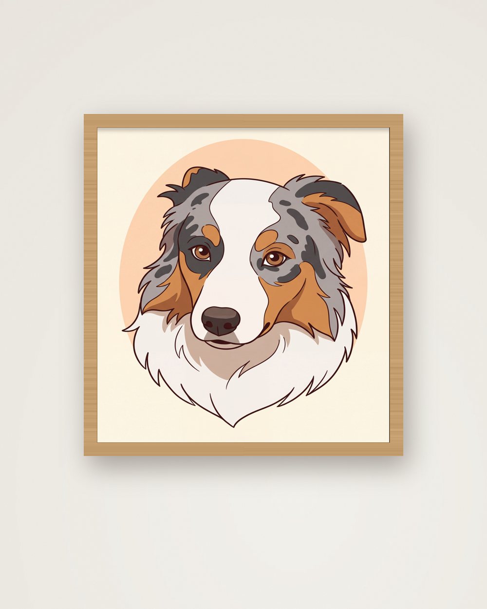 Hundeportrait im Stil Cartoon als Poster im Holzrahmen, Beispiel