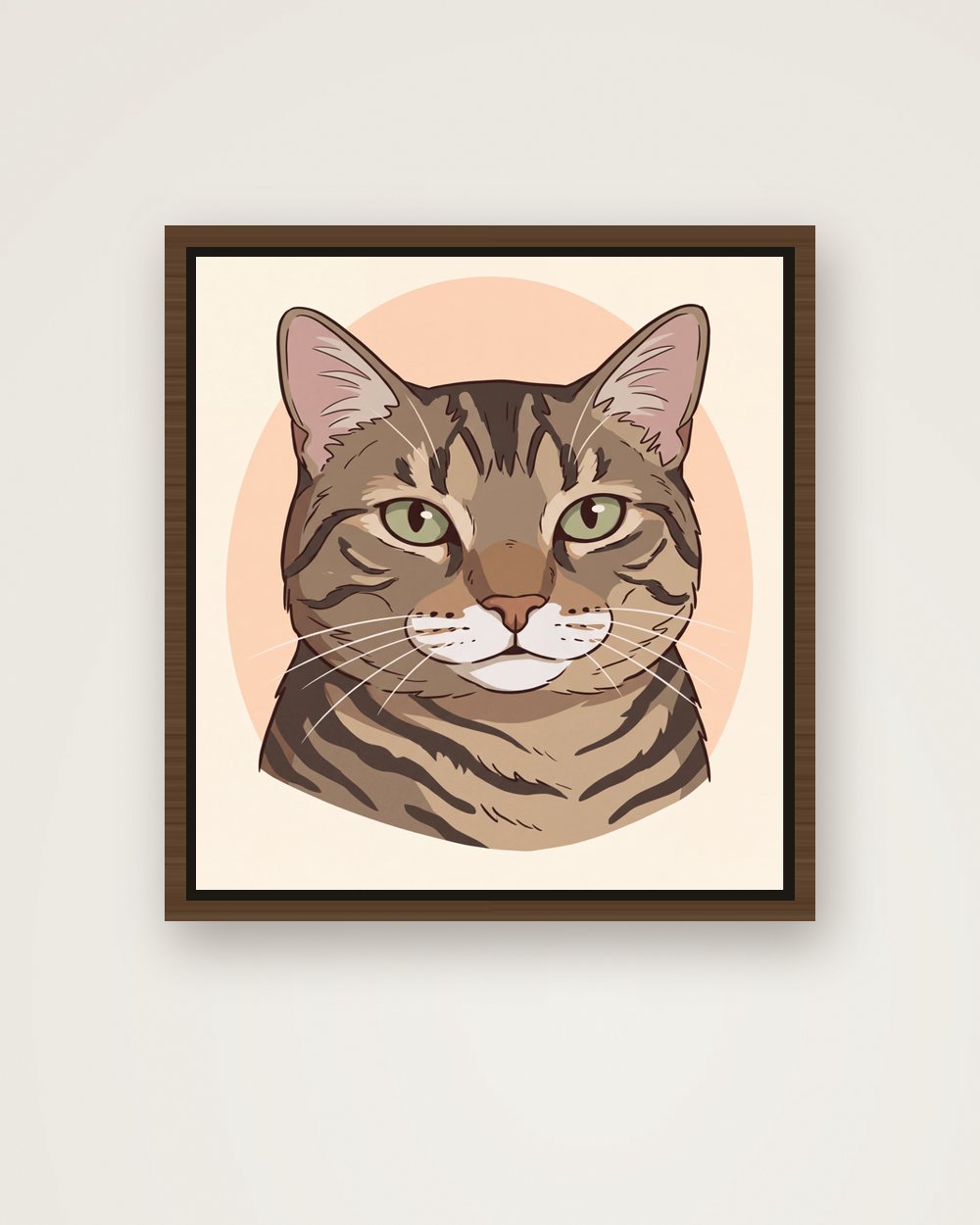 Katzenportrait im Stil Cartoon auf Leinwand mit Rahmen, Beispiel