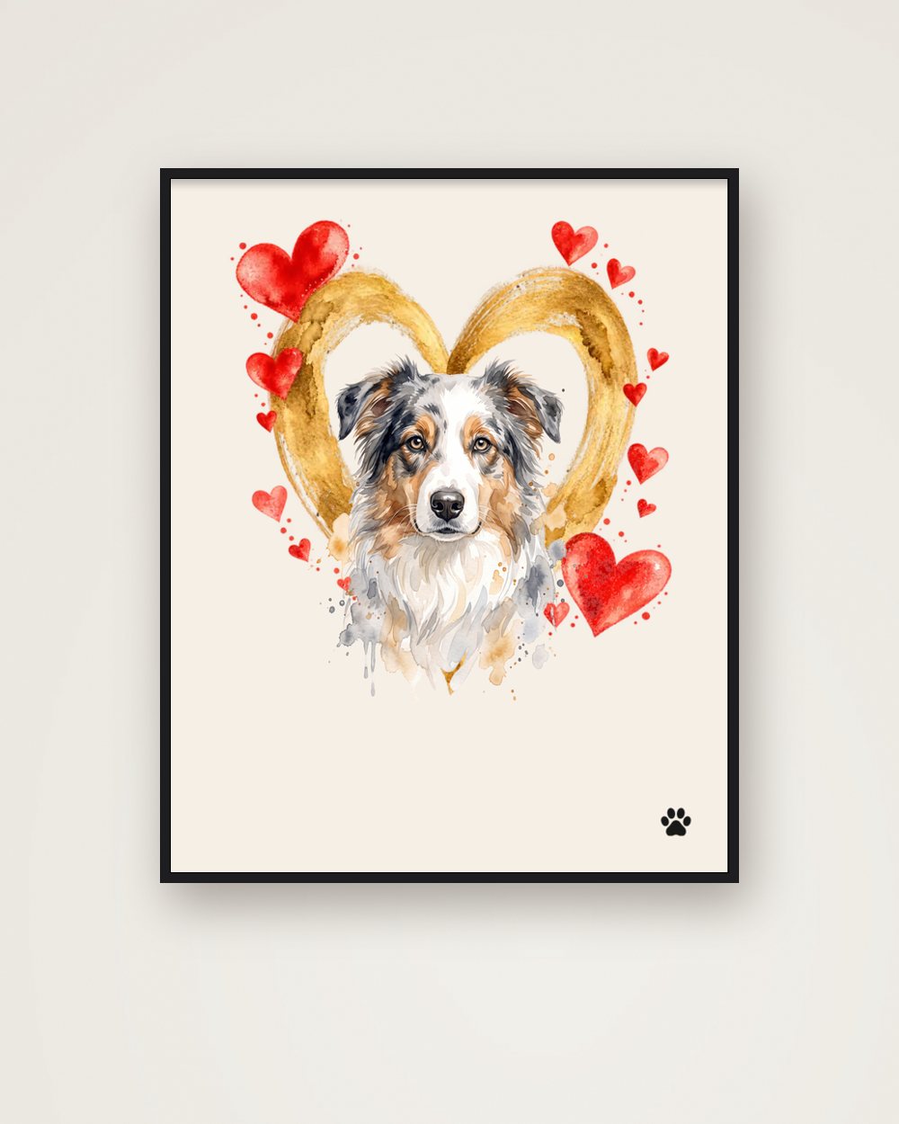 Hundeportrait im Stil Herzensbild als Poster im Metallrahmen, Beispiel