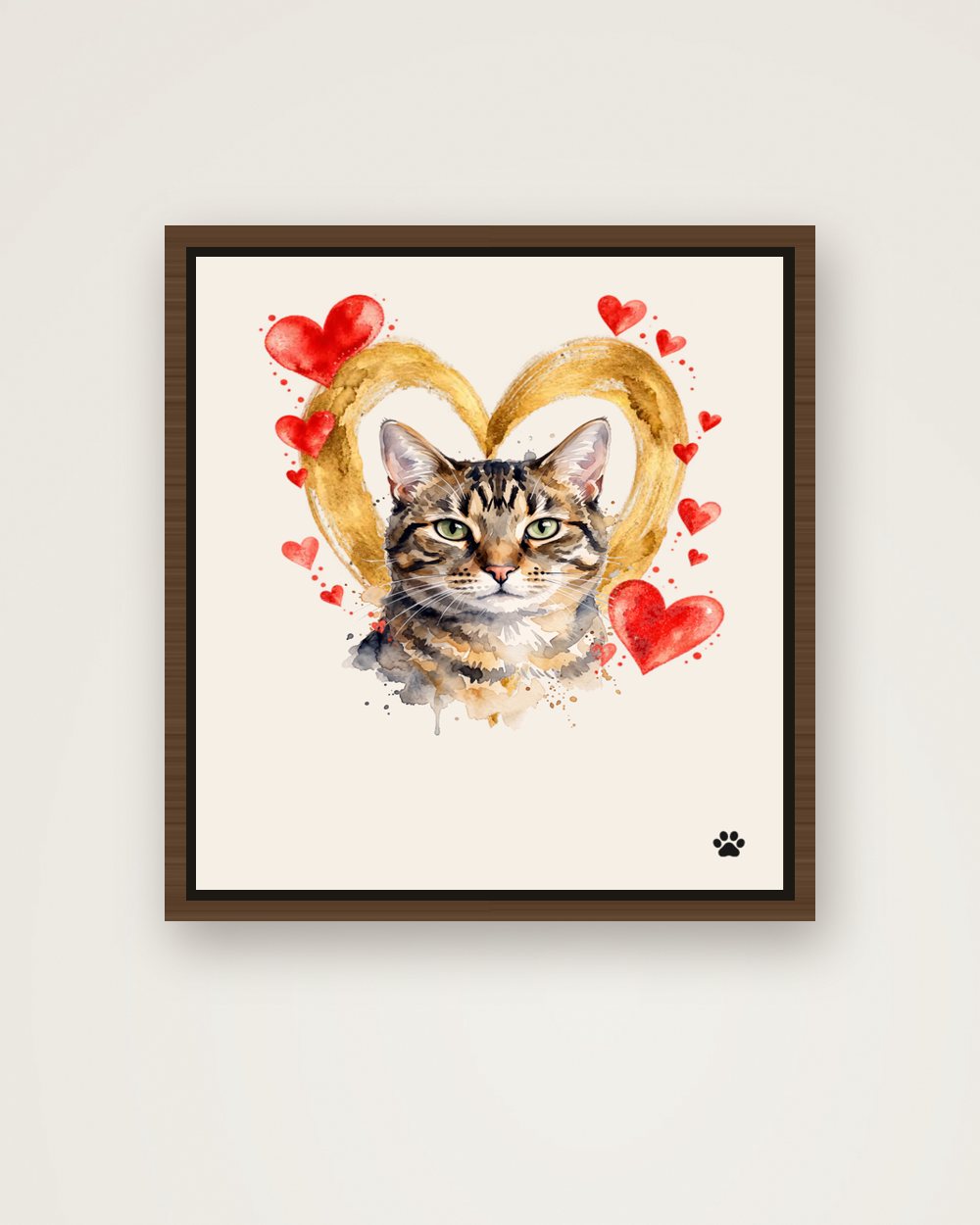 Katzenportrait im Stil Herzensbild auf Leinwand mit Rahmen, Beispiel