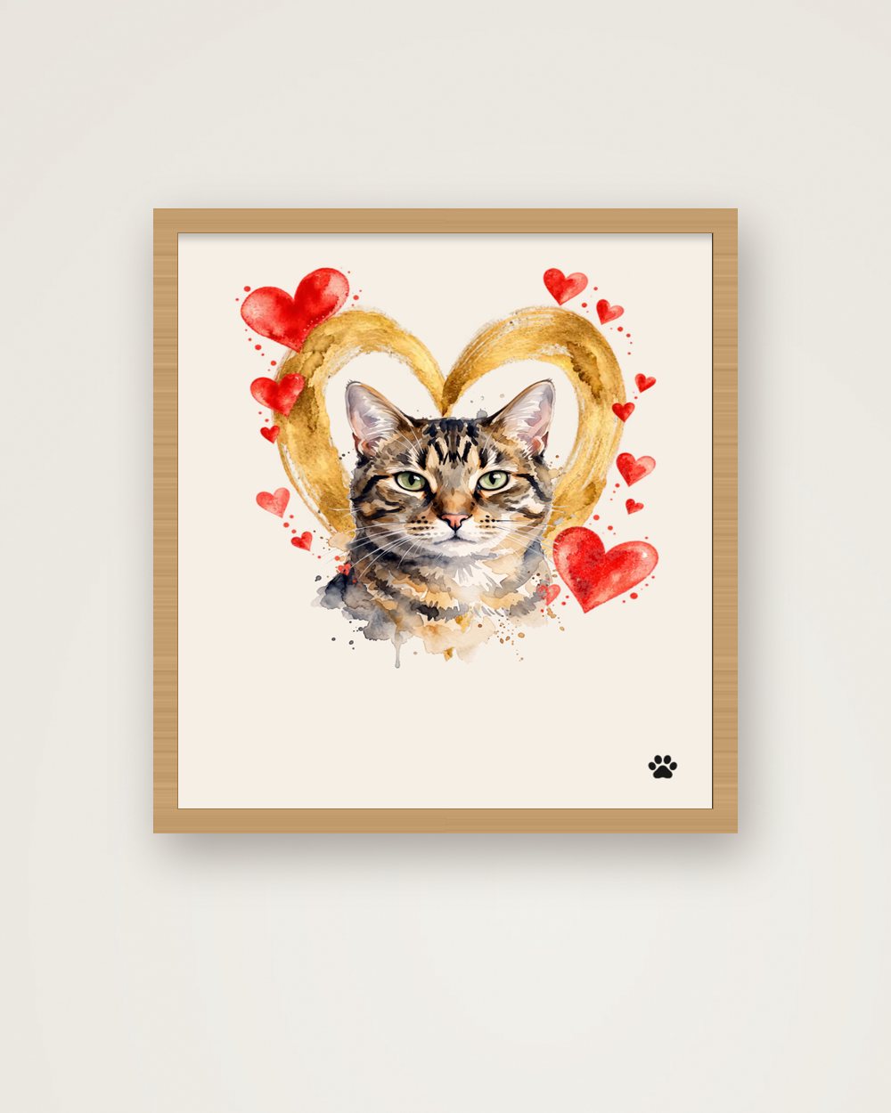 Katzenportrait im Stil Herzensbild als Poster im Holzrahmen, Beispiel