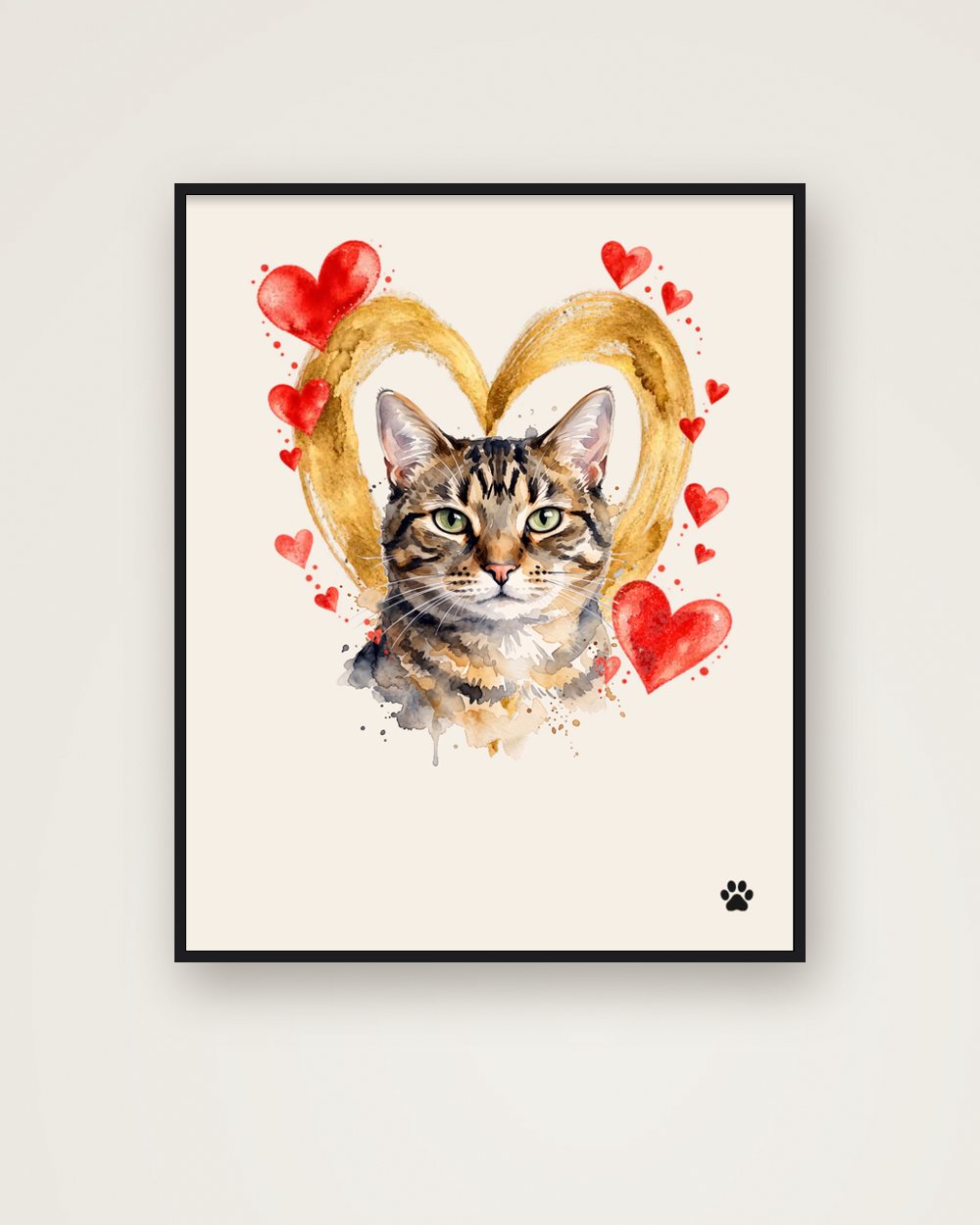 Katzenportrait im Stil Herzensbild als Poster im Metallrahmen, Beispiel